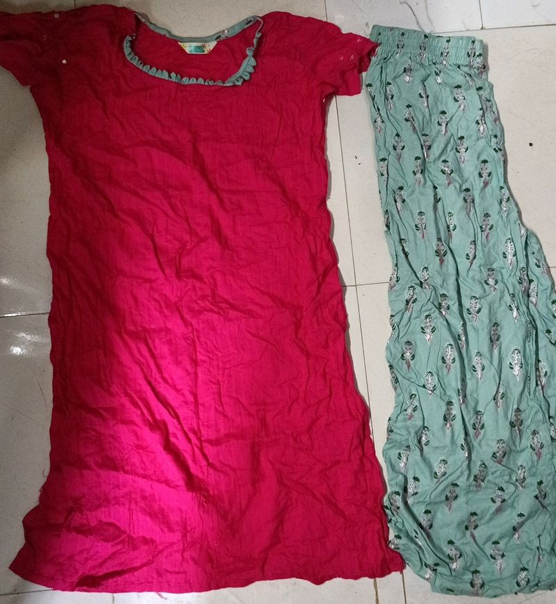 Rose Color Kurti With palazzo pant