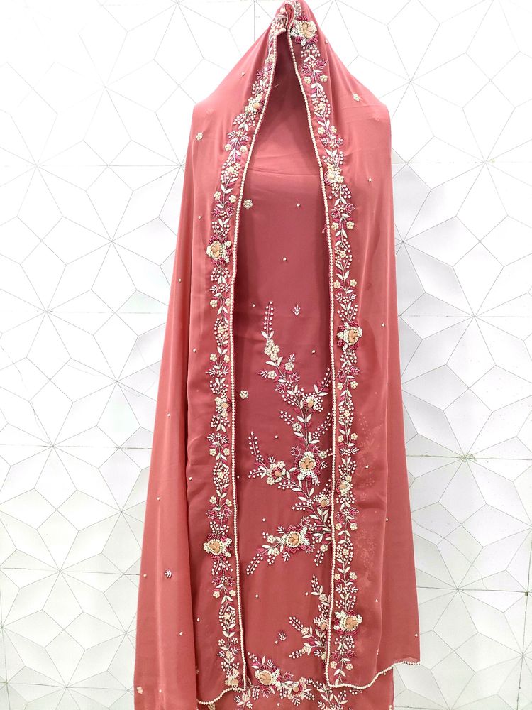 Unstitched Designer Handwork Kurta Set With Dupatta