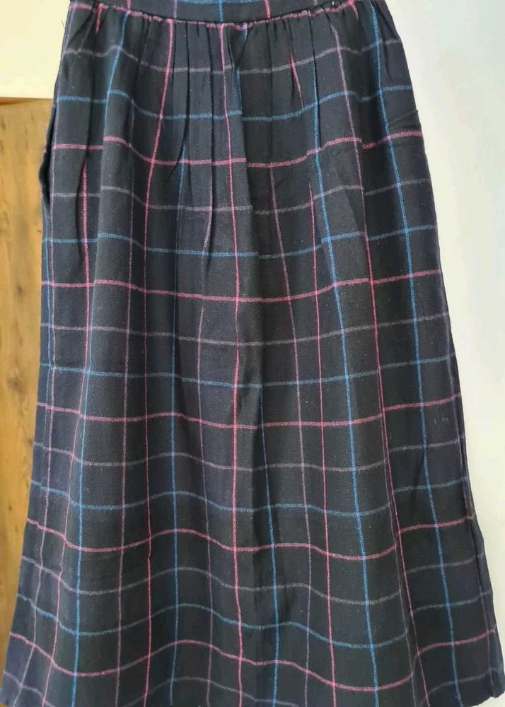 Black Warm English Skirt with Multicolored Checks