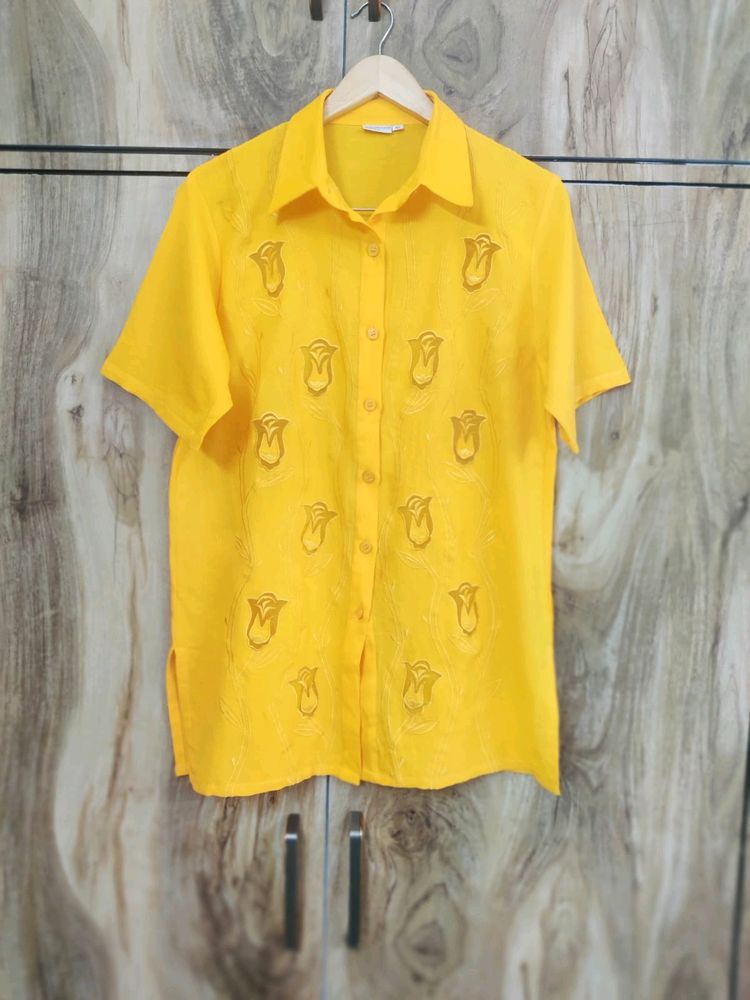 Yellow Embroidery Shirt Size-38