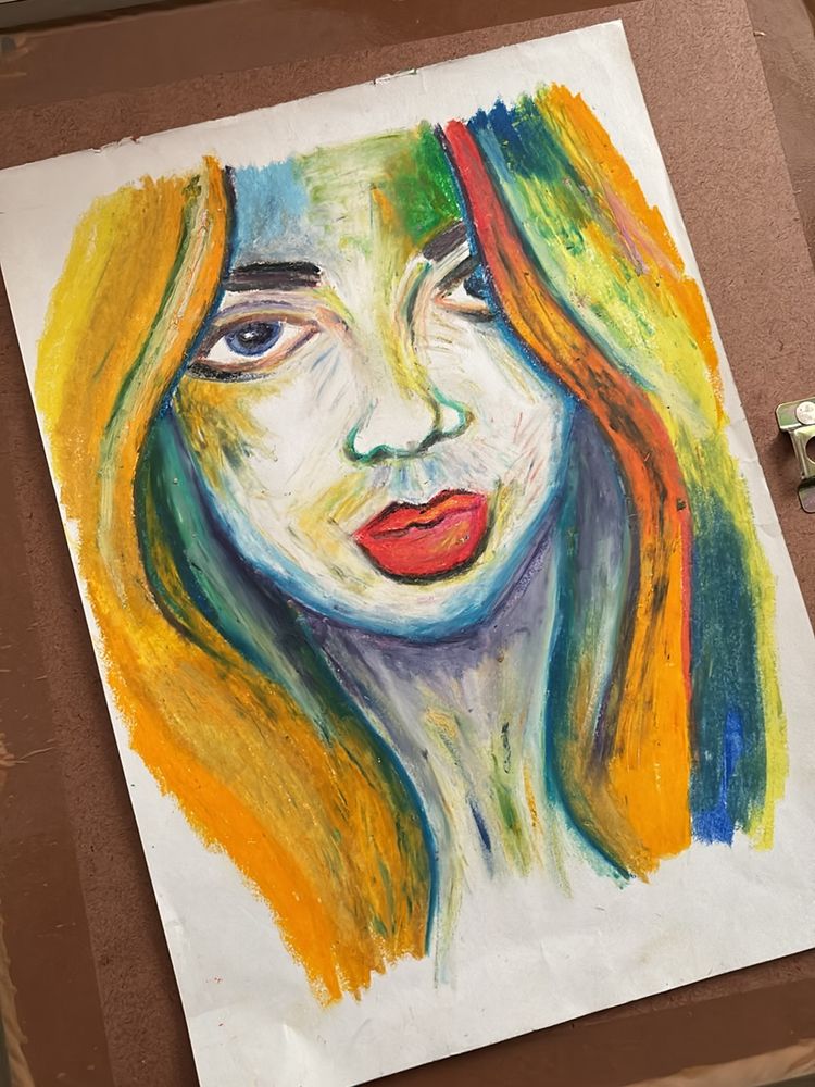 Portrait Of A Lady Using Oil Pastels