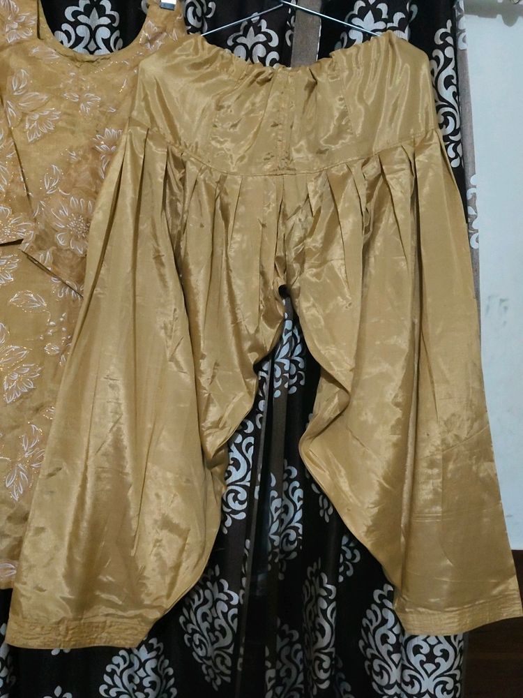 Ladies Organza Suit Golden Color