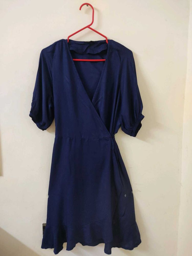 Women Navy Blue Wrap Around Dress