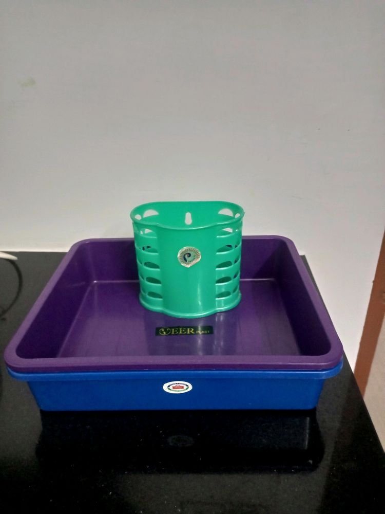 2 Plastic Container Box And 1 Spoon Rack