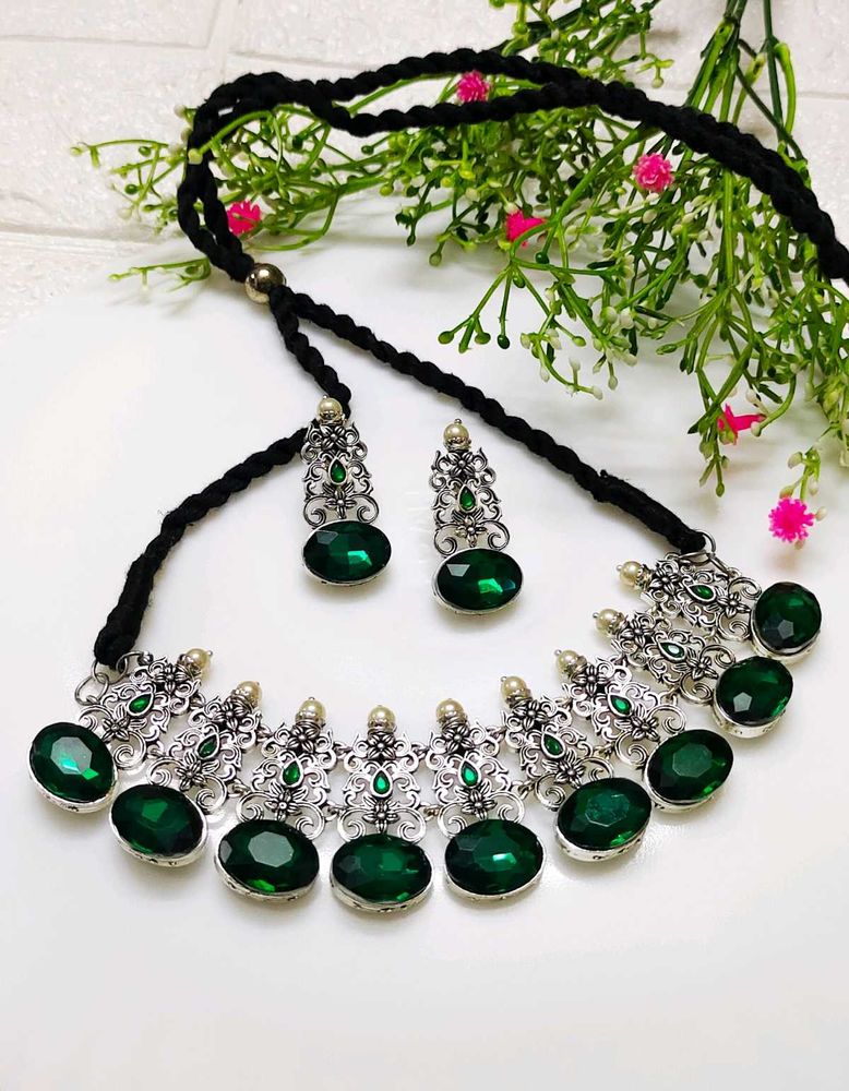 Bottle Green Statement Choker Set