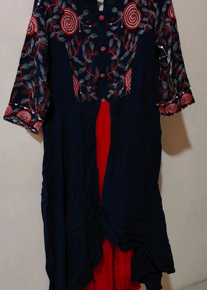 Embroidered Navy Blue Kurta