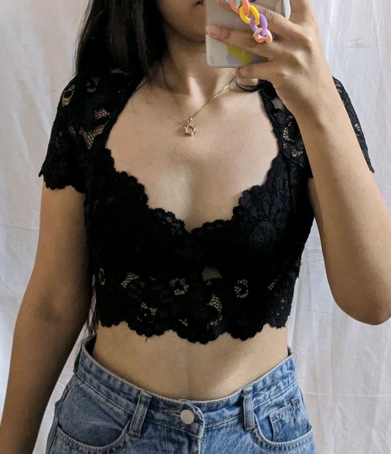 Zara Black Lace Crop Top