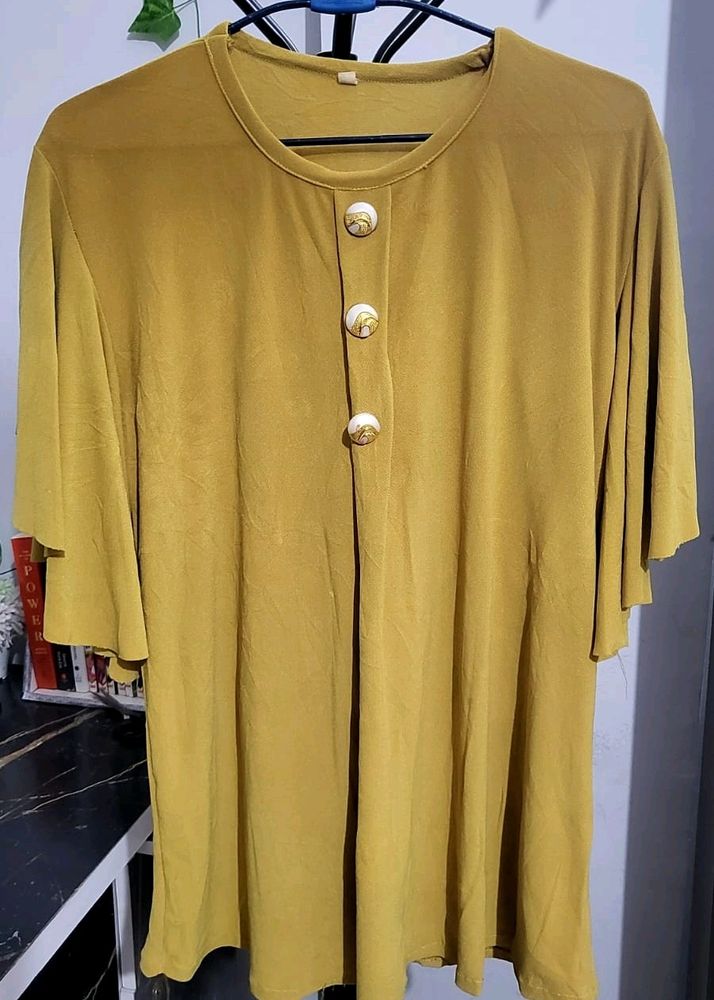 Mustard Magic: Stylish Synthetic Crepe Fabric Top.