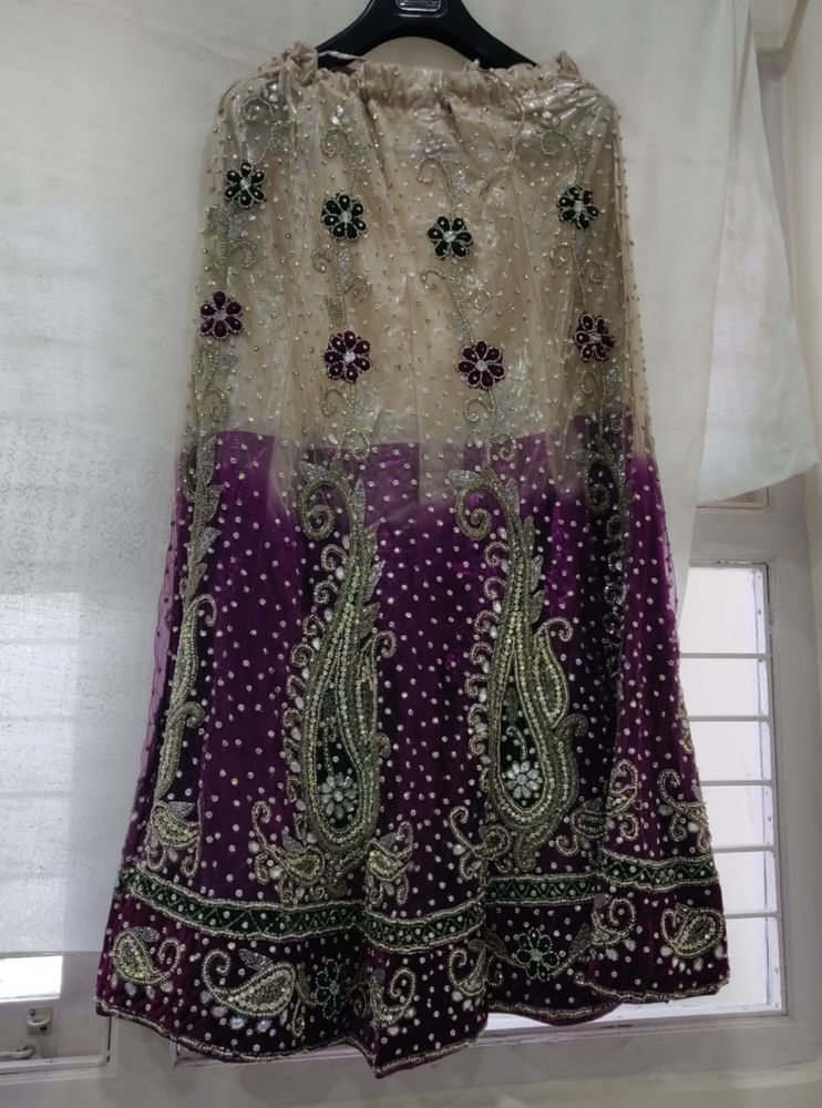 Purple And Offwhite Stitched Lehenga Choli Set