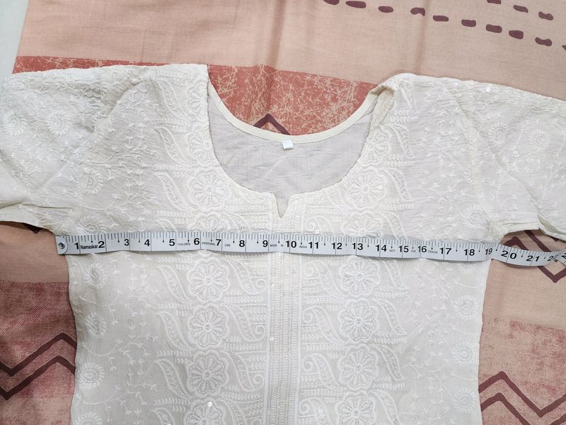 White Chickenkari Kurti