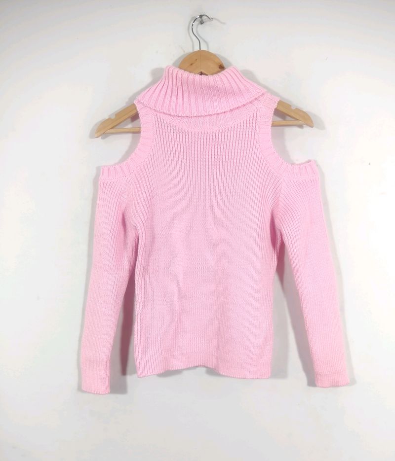 Koovs Pink Knitted Polo Neck Western Top (Women)