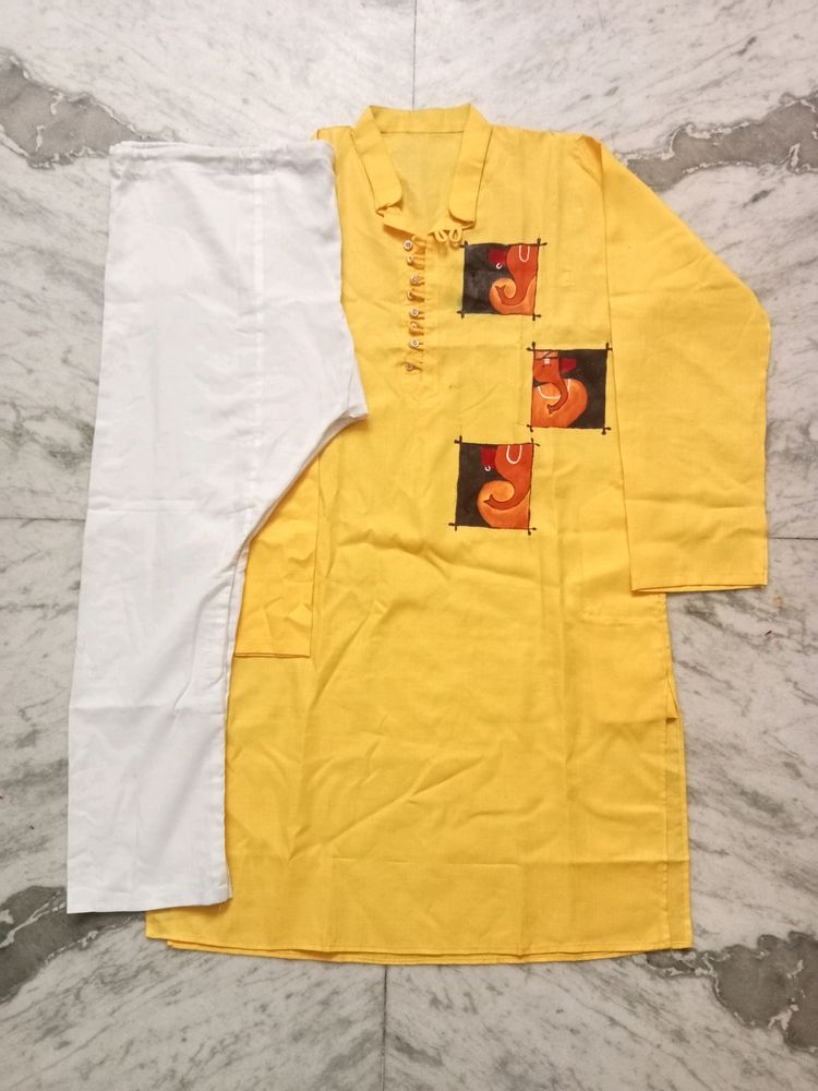 Handmade Fabric Painting Kurta Pyjama Set