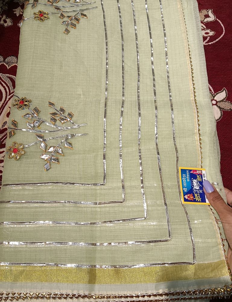 Light Green Gota Pati Cotton Saree