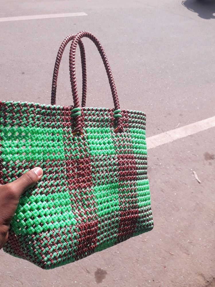 Hand Made Green With Brown Wit Bag