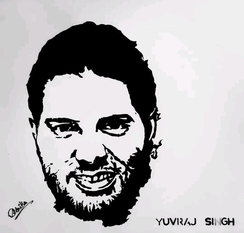 HAND MADE YUVRAJ SINGH BLACK AND WHITE PORTRAIT