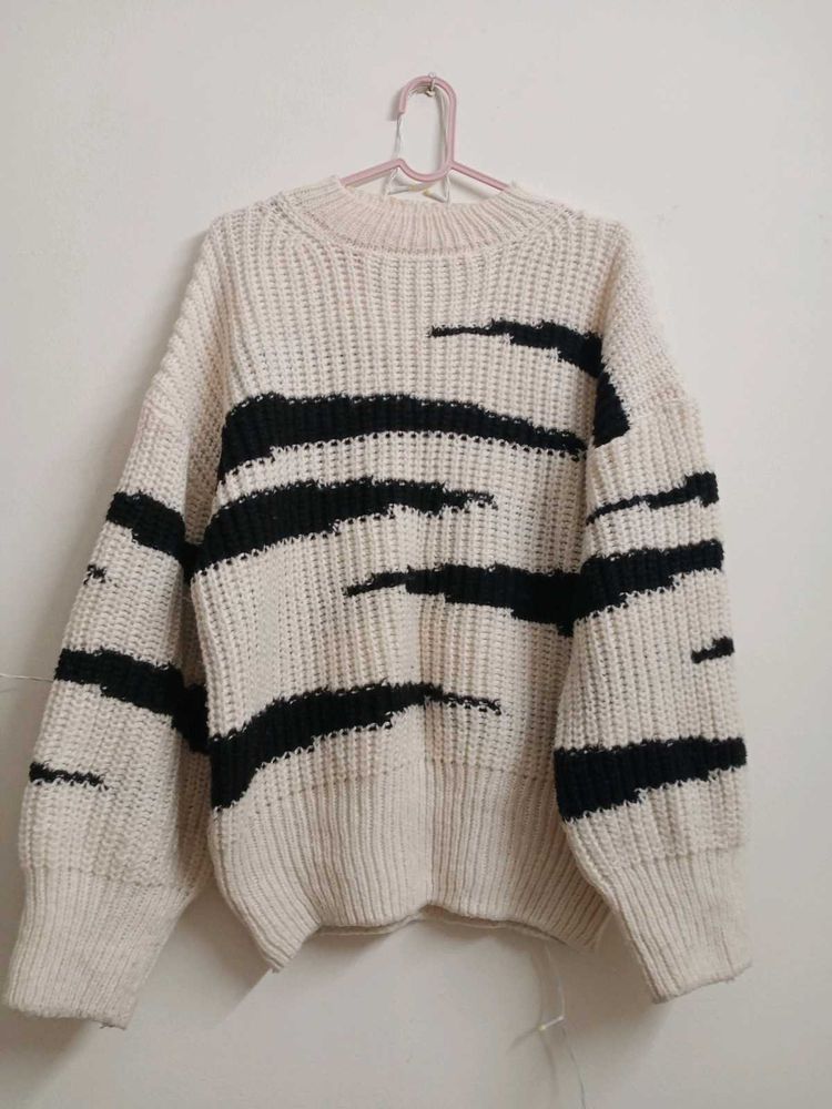 *Women Zebra Striped Knitted Sweater Tops Thick