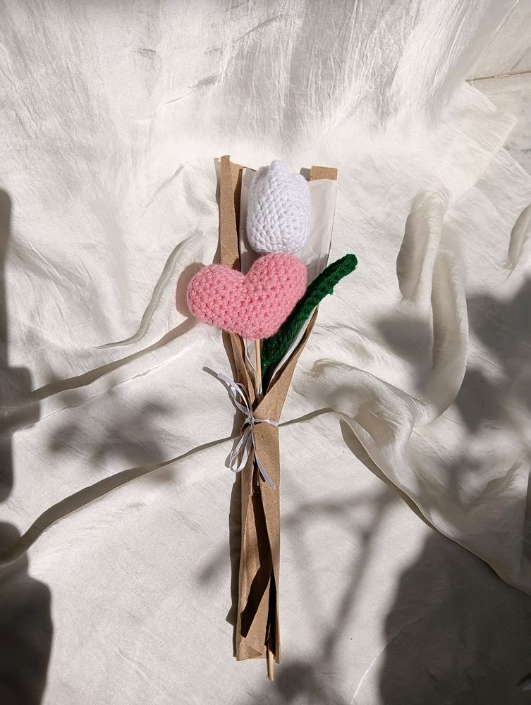 Crochet Tulip Flower Bouquet With Heart 🌷