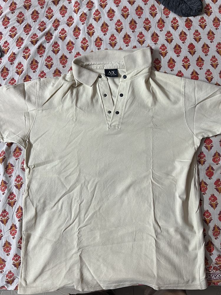 Armani Exchange Cream Polo Tshirt - First Copy