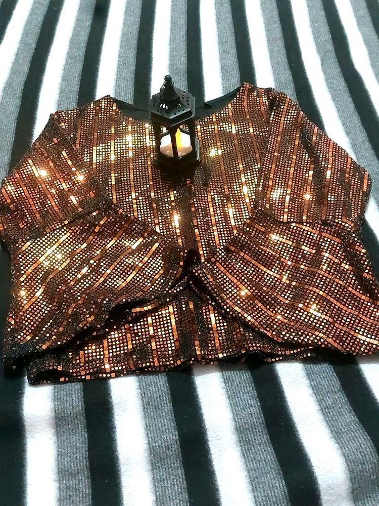 Party Wear Sequins Top Gold