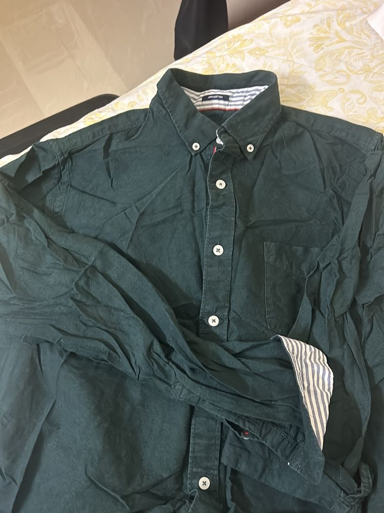 Men Dark Green slim fit casual cotton shirt