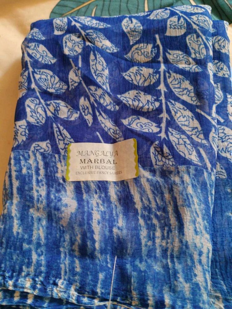 Blue And White Beautiful Saree