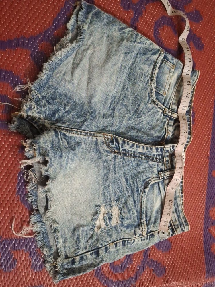 Denim Ribbed Shorts