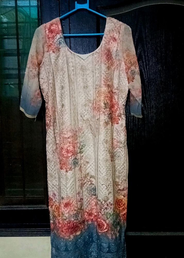 Floral Pastel Kurta Set with Embroidered Details