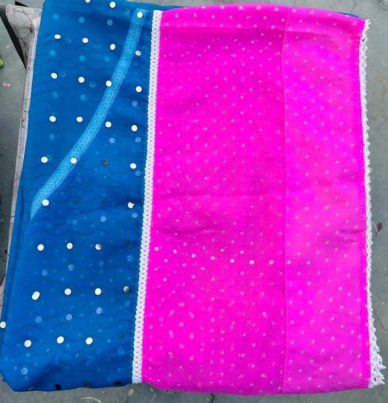 Beautiful Pink+Blue Saree For Women💕