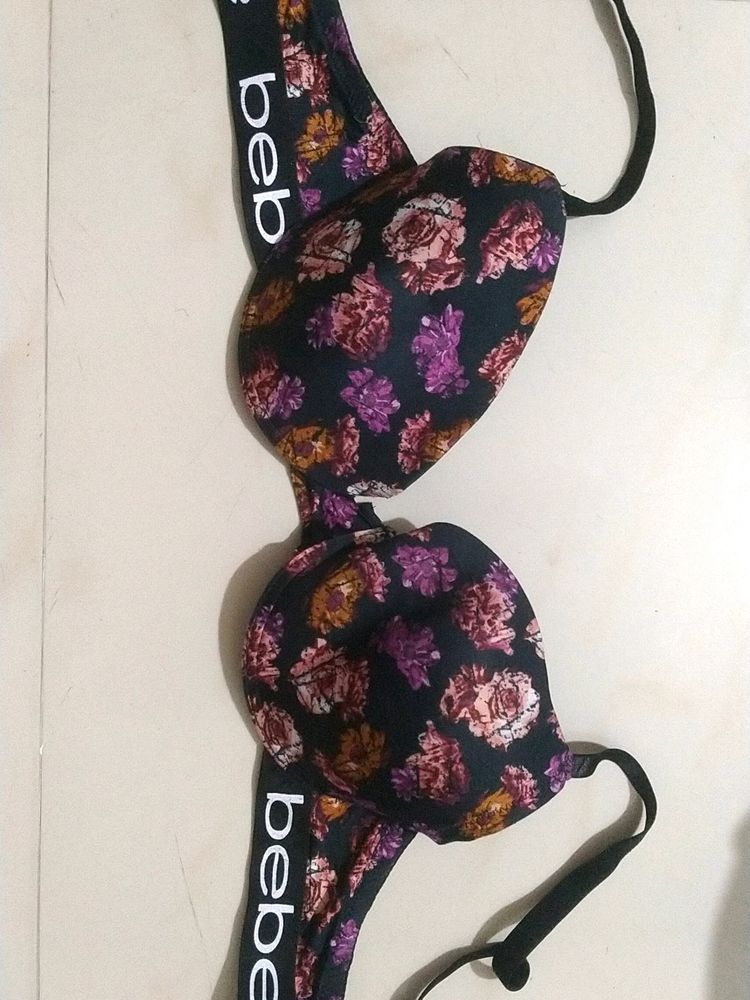 Black Flower Printed Padded Bra