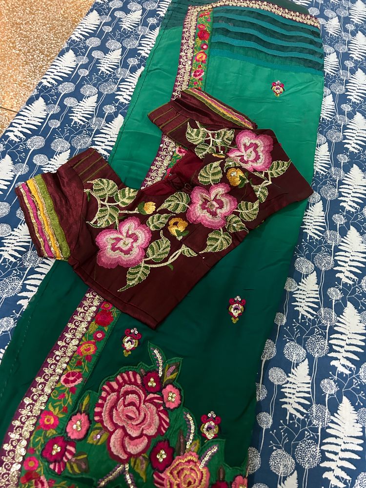 partywear saree in green colour