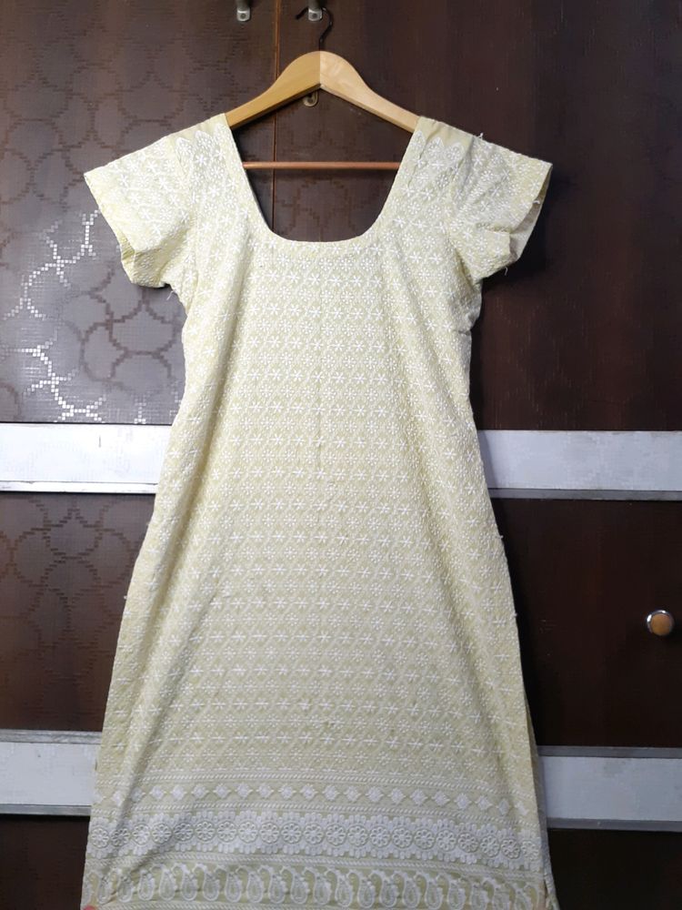 Cute Cream Yellow Chikan Kurta