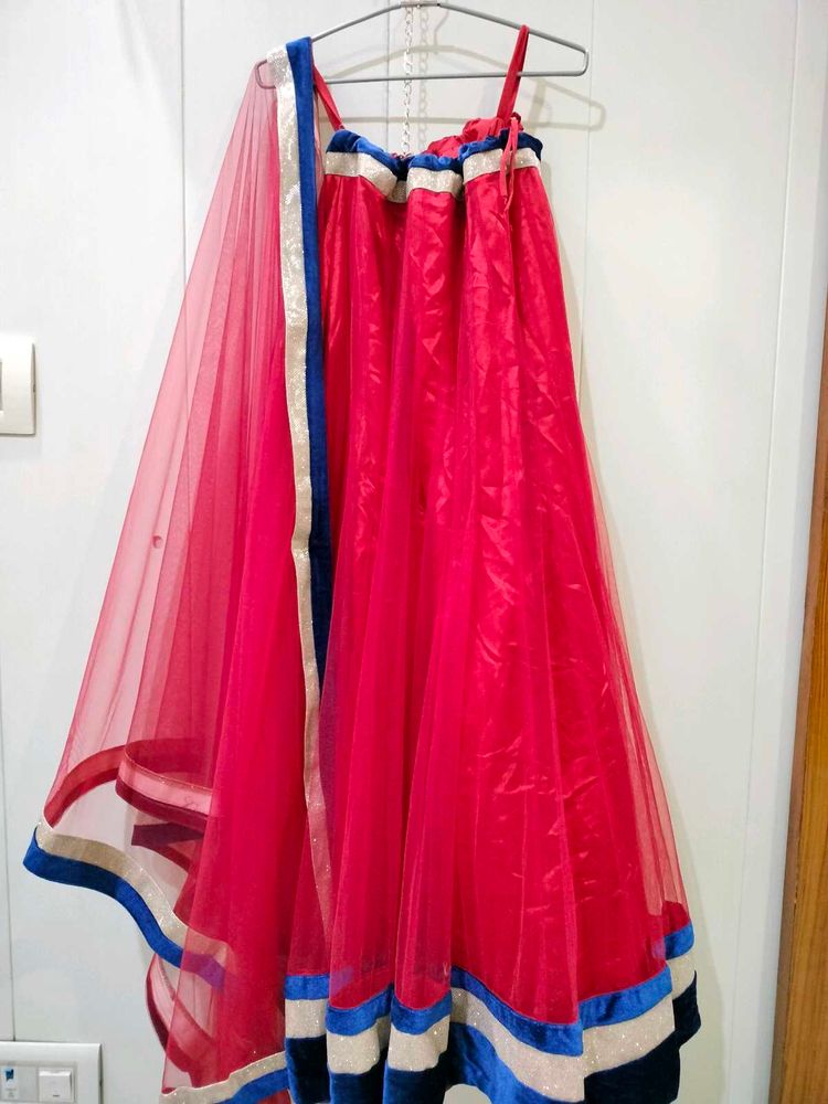 Festive Red Net Lehenga with Dupatta