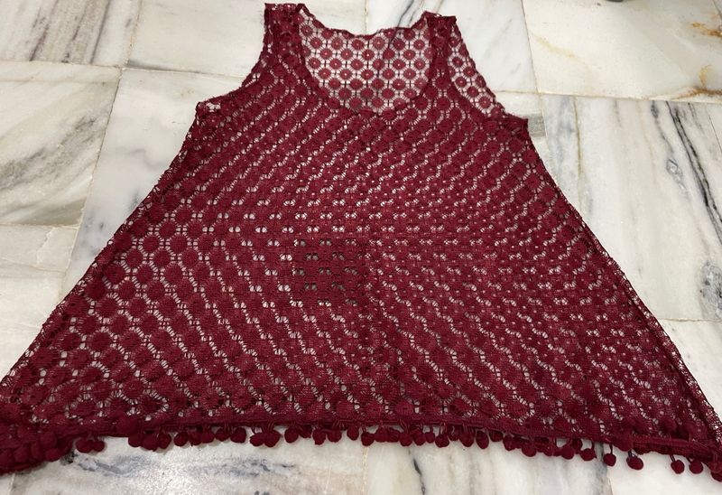 Net Crochia Top Maroon Colour Sleeveless