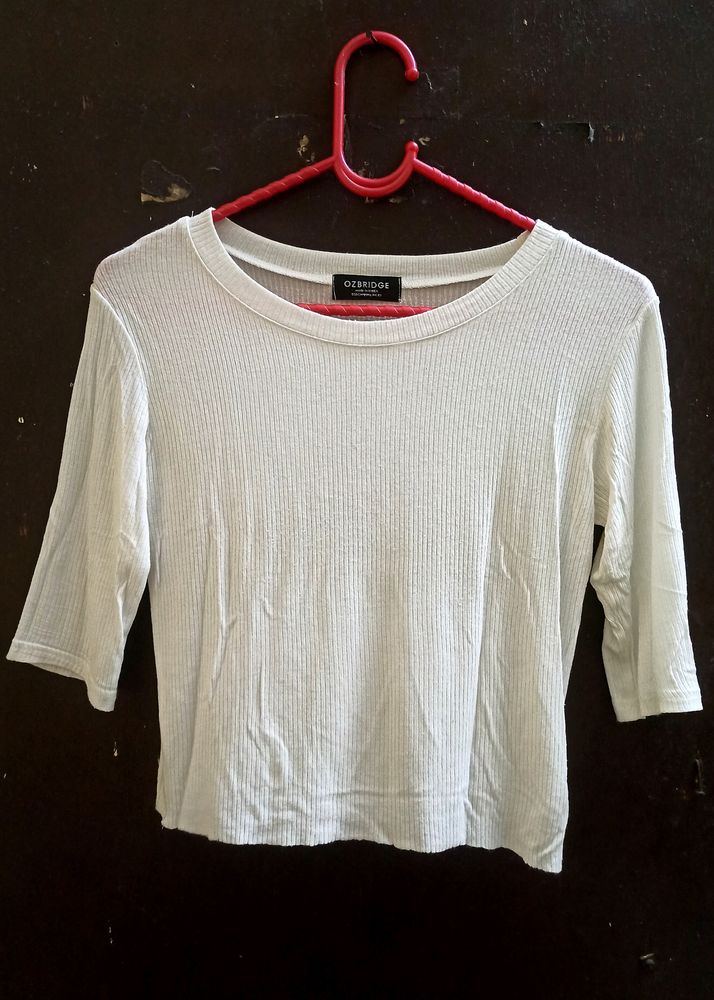 White Crop Top With Elbow Length Sleeves