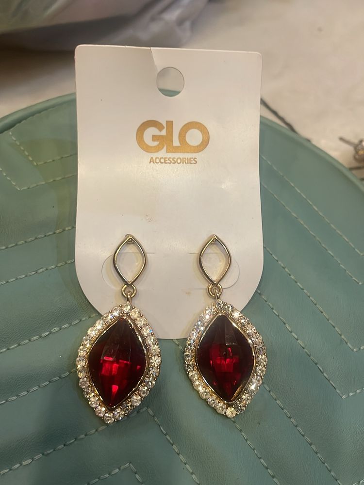 Maroon Crystal Stone Gold Plated Dangler Earring