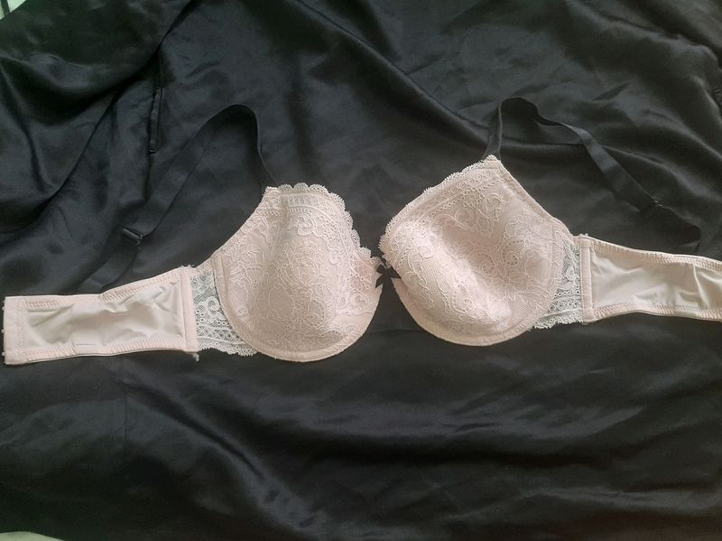 Baby Pink With Black Strap Bra