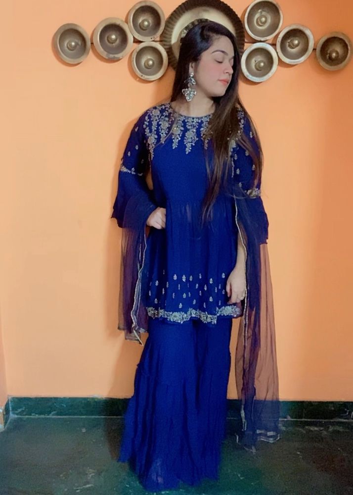 PADDED ROYAL BLUE SHARARA 3 PIECE SET