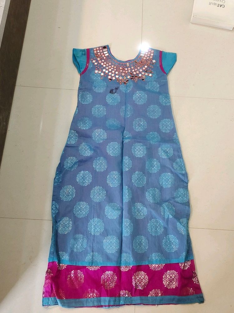 Blue Mirror Work Kurti