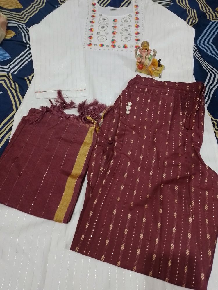 👗Embroidery Kurti with pant and dupatta set 👗