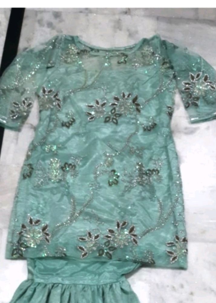 Beautiful Sea Green Sharara Suit For Girls