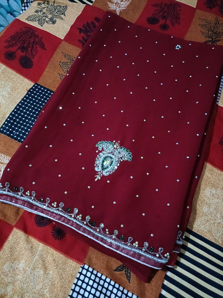 Zari Work Marron Saree❤️❤️