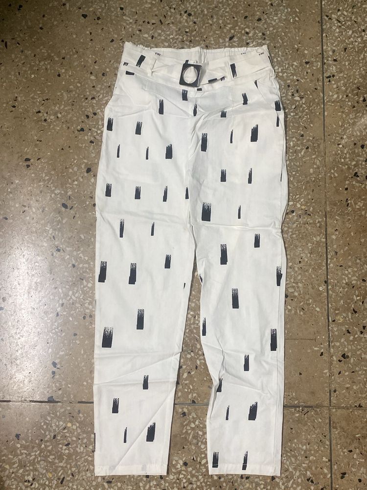 Women Black&White Ankle Pants With Pockets