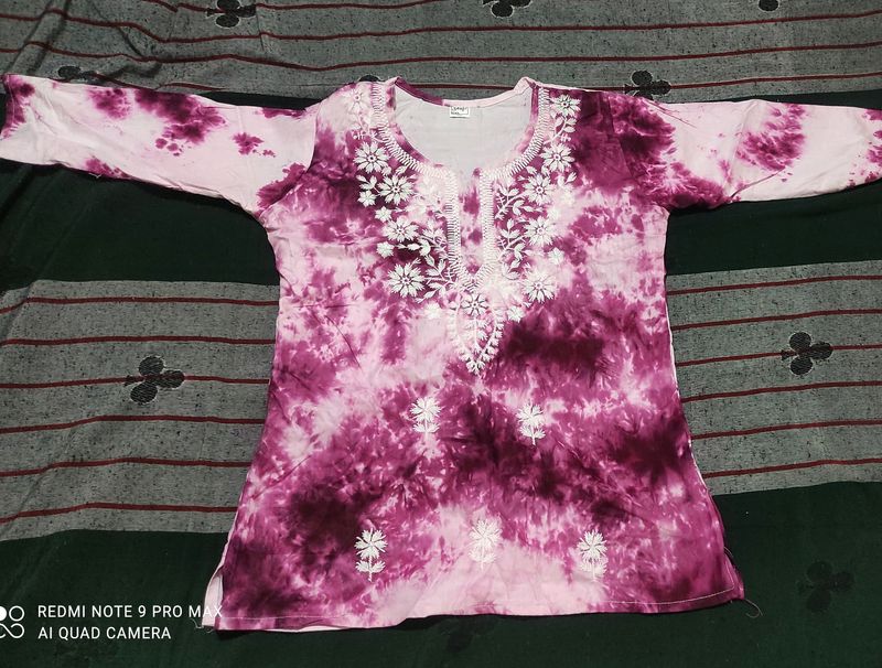 Chikankari Tye And Dye Short Top Totally New