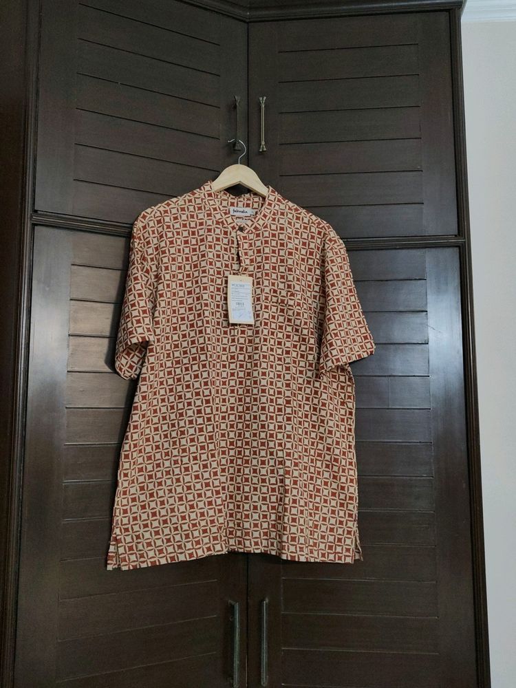 Fabindia Beige Cotton Bagru Printed Shirt