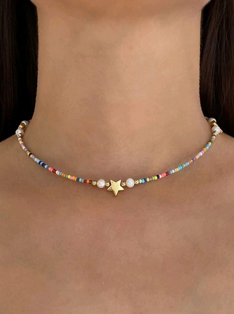 Multicolor Dainty Neckpiece With Star Charms ✨🎀