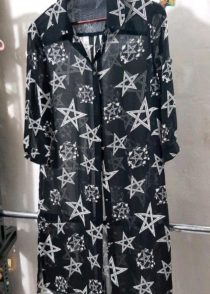 Casual Long Star Print Georgette Shirt