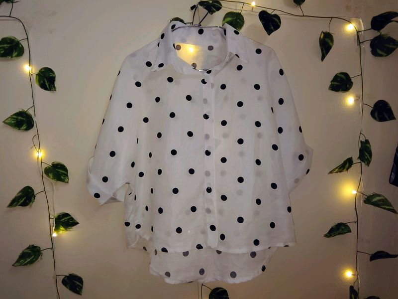 White Polka Dotted Cropped Shirt