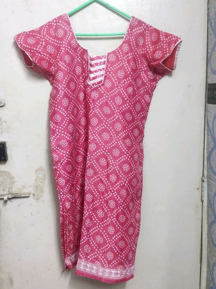 Pink And White Kurta Set With Cotton Lining