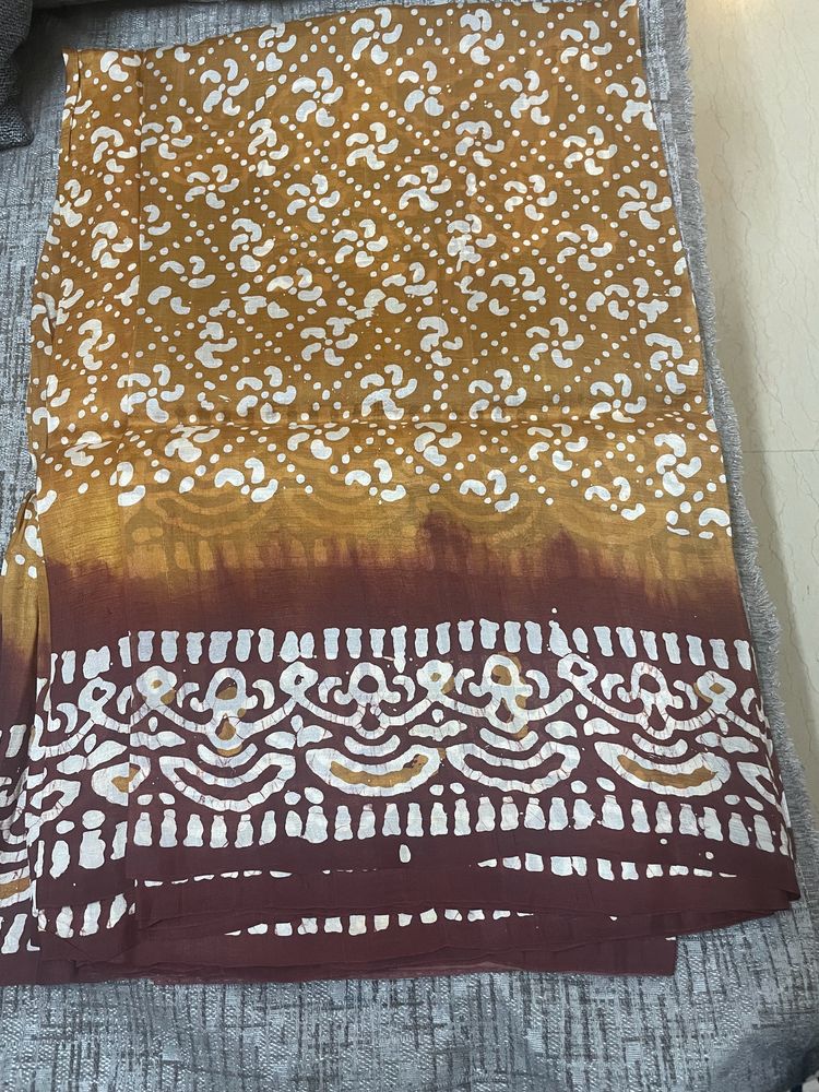 2 Colour Soft Tussar Batik Silk Saree With Blouse