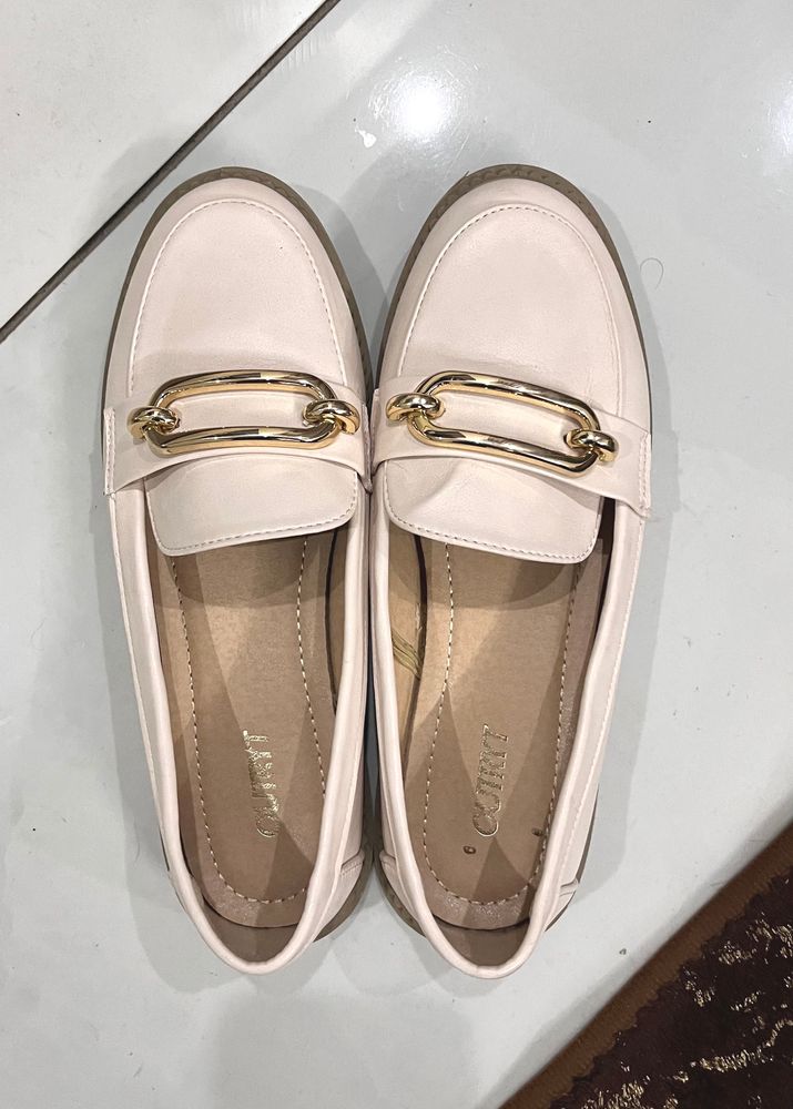 Women Loafers With Gold Buckle On Top